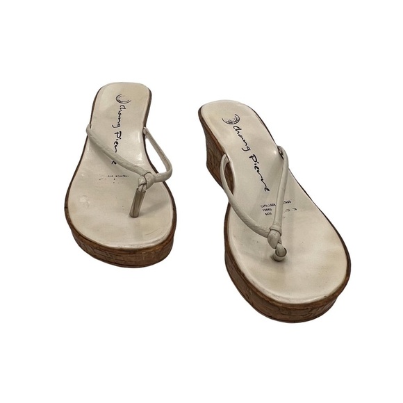 Chang Pierre White Cork Wedge T-Strap Sandals Size 39 Women's - Picture 10 of 12